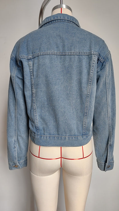 Pearl-Embellished Denim Jacket - Light Blue Women's Outerwear