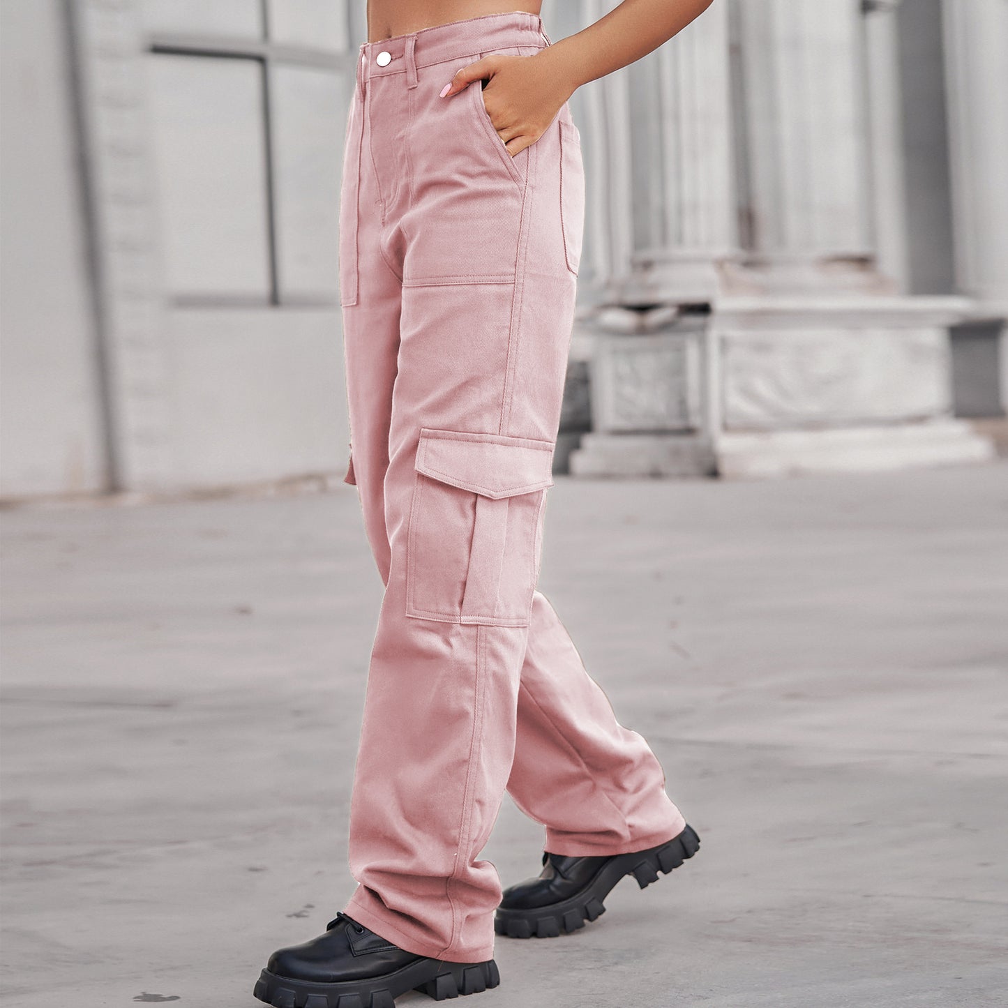 Stylish Multi-pocket Cargo Pant - Women's Loose Straight-Leg（Cuffed） Casual Trousers