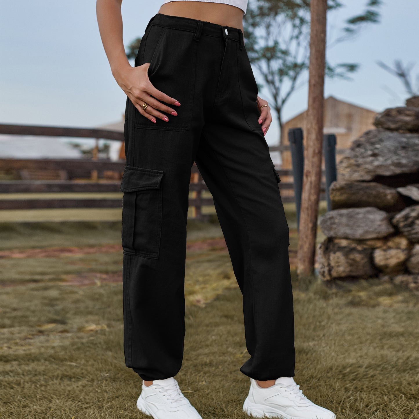 Stylish Multi-pocket Cargo Pant - Women's Loose Straight-Leg（Cuffed） Casual Trousers