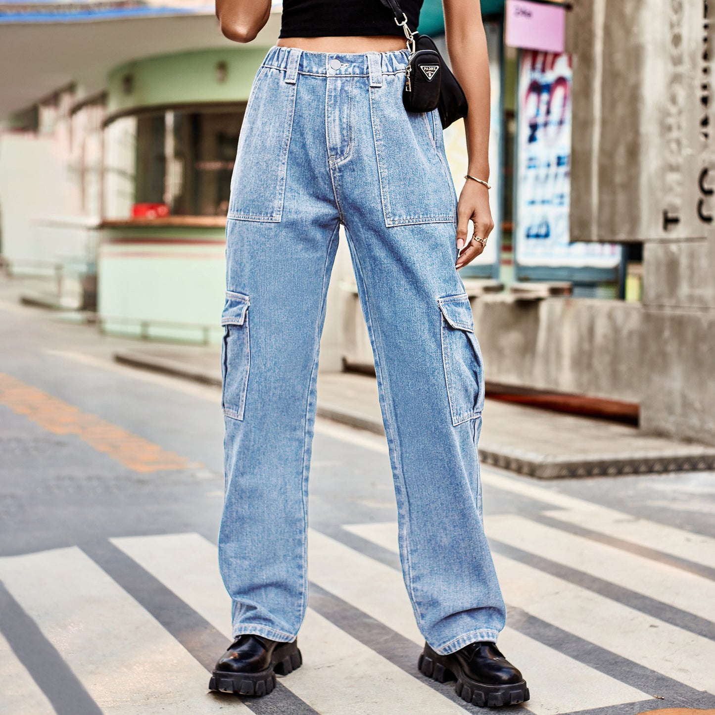 Stylish Multi-pocket Cargo Pant - Women's Loose Straight-Leg（Cuffed） Casual Trousers