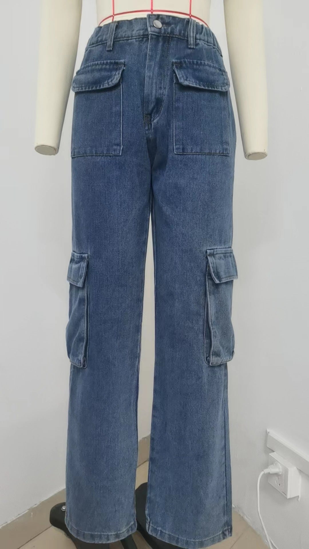 Multi - Pocket Cargo Denim Pant - Loose Straight Women's Trousers
