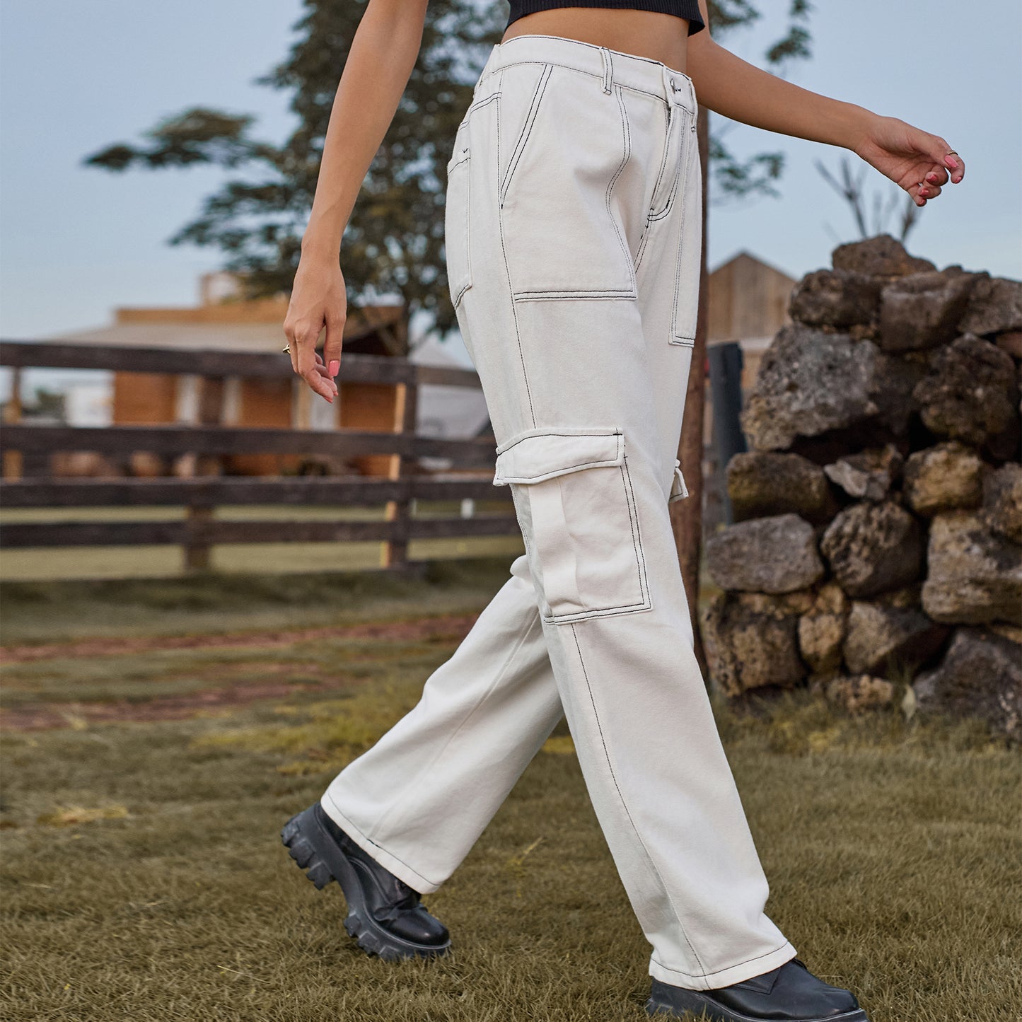 Stylish Multi-pocket Cargo Pant - Women's Loose Straight-Leg（Cuffed） Casual Trousers