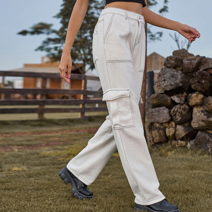 Stylish Multi-pocket Cargo Pant - Women's Loose Straight-Leg（Cuffed） Casual Trousers