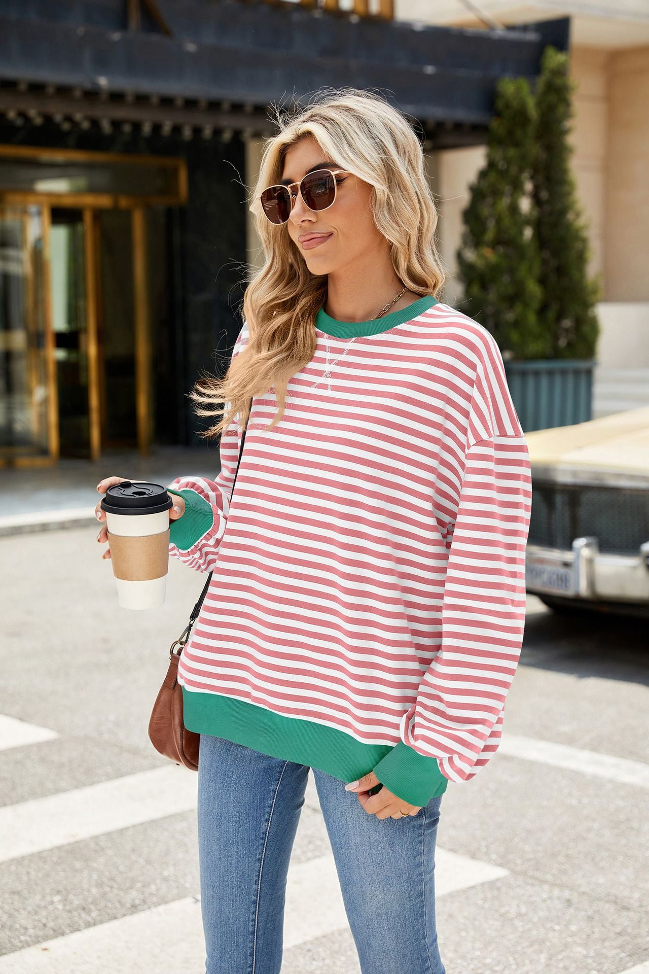 Striped Color-Block Long-Sleeve Top - Multi-Color Casual Women's T-Shirt