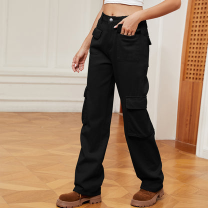 Multi - Pocket Cargo Denim Pant - Loose Straight Women's Trousers
