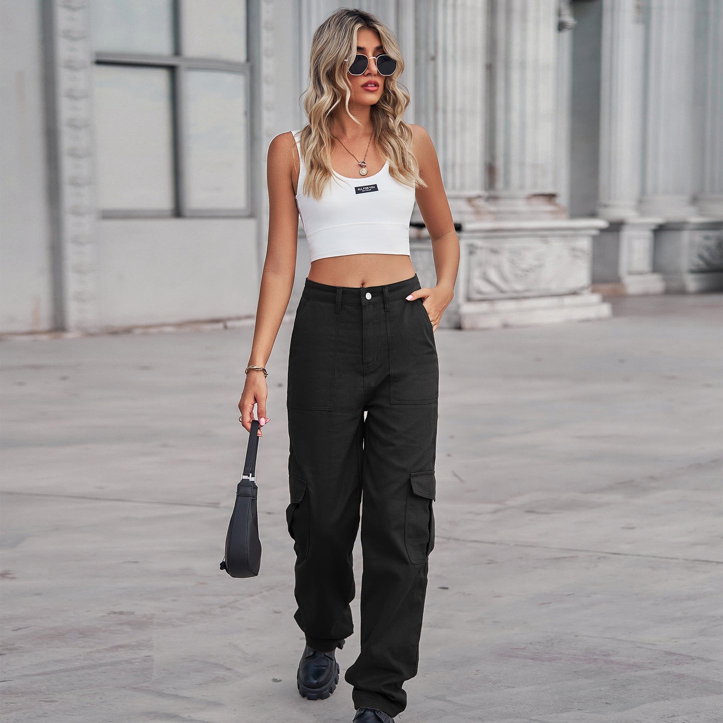 Stylish Multi-pocket Cargo Pant - Women's Loose Straight-Leg（Cuffed） Casual Trousers