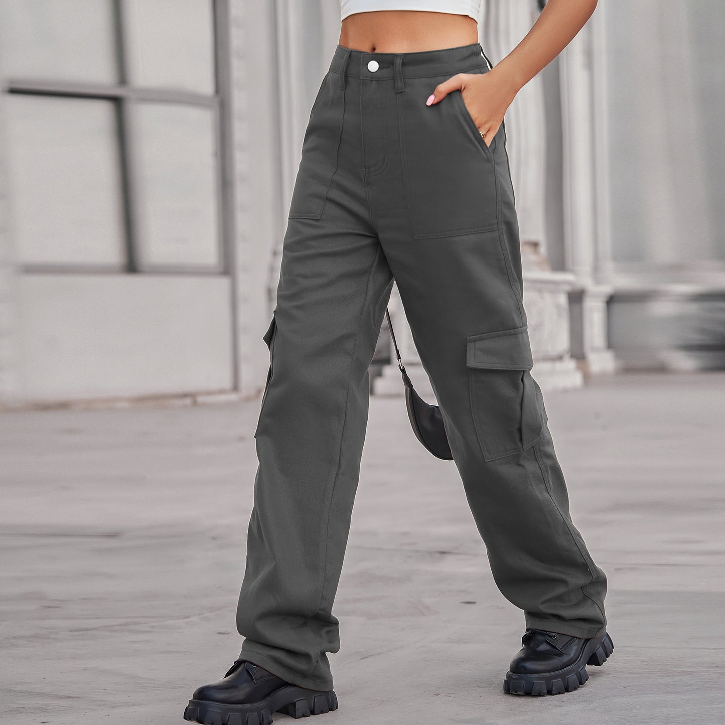 Stylish Multi-pocket Cargo Pant - Women's Loose Straight-Leg（Cuffed） Casual Trousers