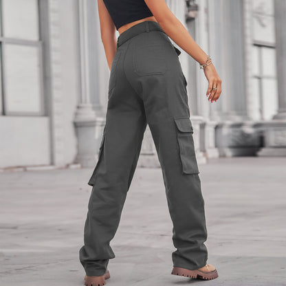 Belted Multi-Pocket Cargo Pant - Women's Loose Straight-Leg Trousers