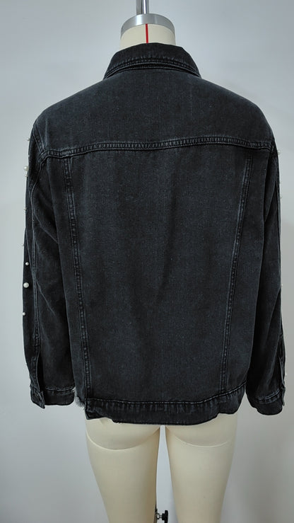 Pearl-Embellished Denim Jacket - Stylish Women's Outerwear