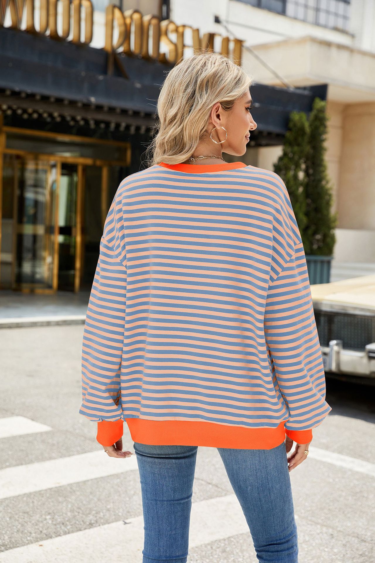 Striped Color-Block Long-Sleeve Top - Multi-Color Casual Women's T-Shirt