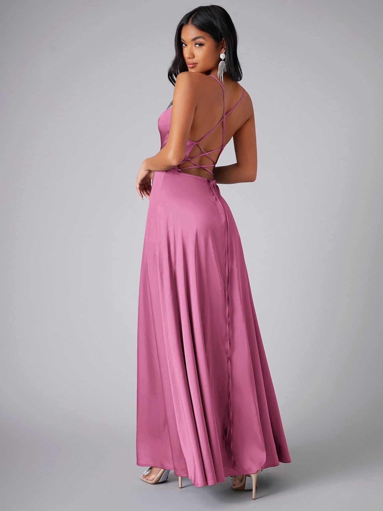 Crisscross Strappy Maxi Party Wear - Multi-Color Slip Dress with Slit