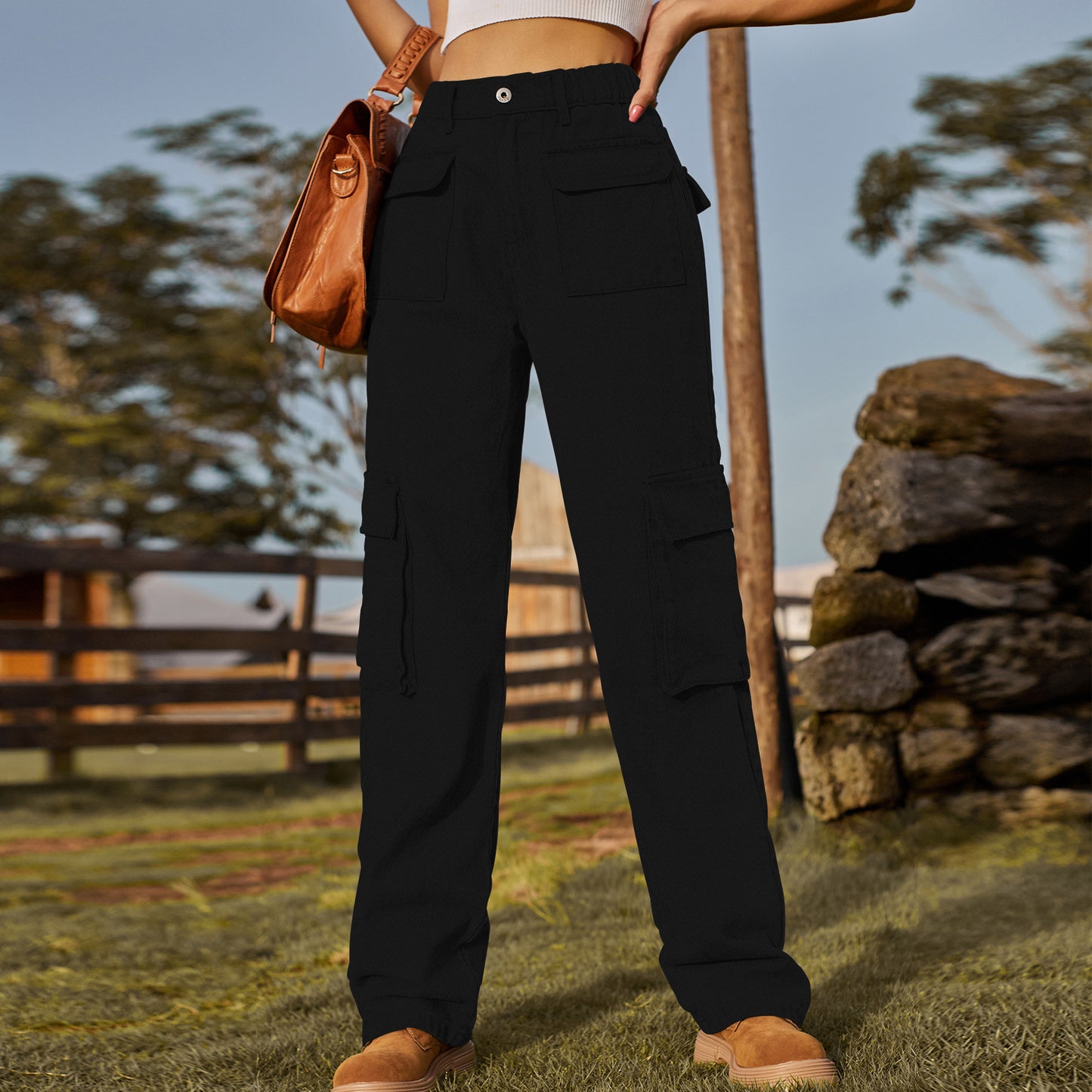 Multi - Pocket Cargo Denim Pant - Loose Straight Women's Trousers