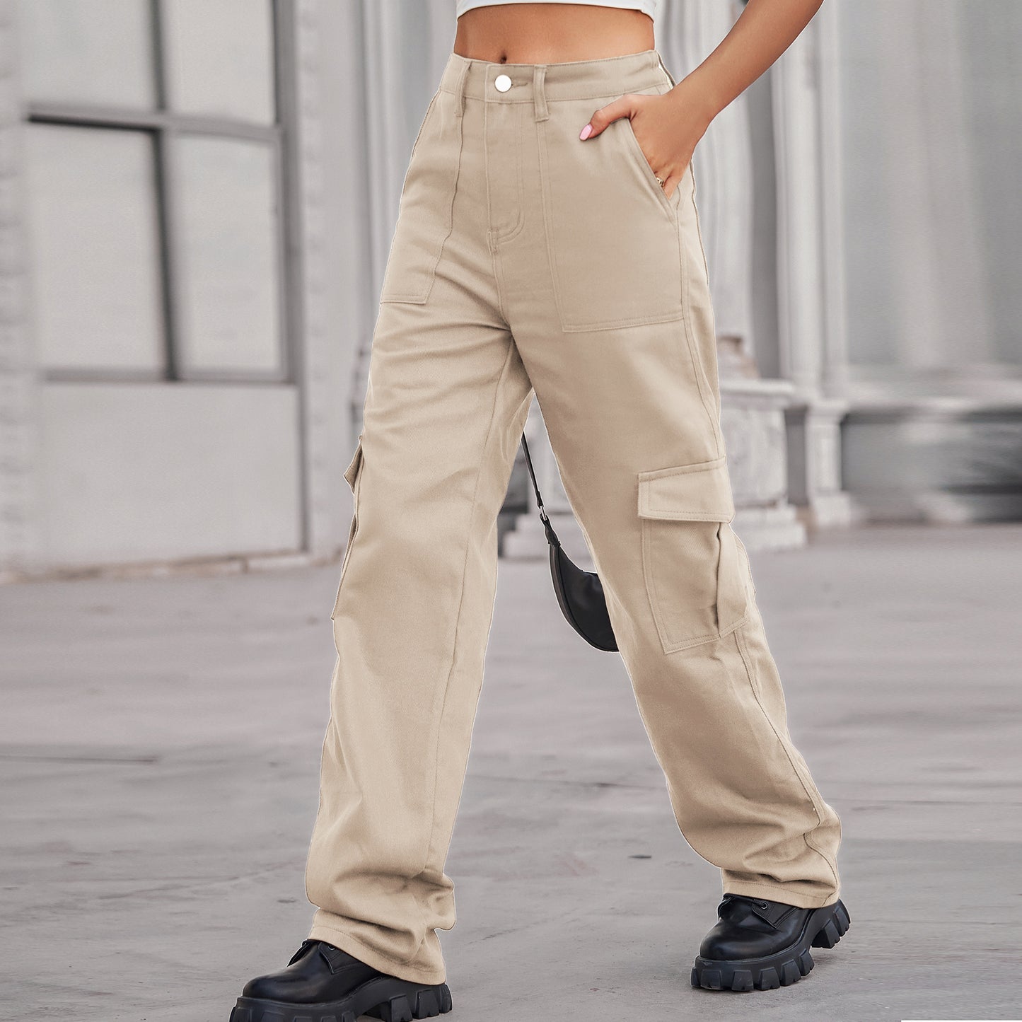 Stylish Multi-pocket Cargo Pant - Women's Loose Straight-Leg（Cuffed） Casual Trousers