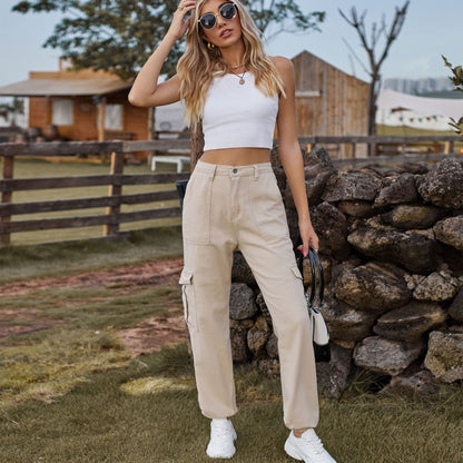 Stylish Multi-pocket Cargo Pant - Women's Loose Straight-Leg（Cuffed） Casual Trousers