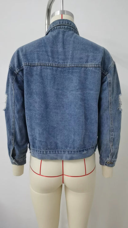 Animal Print Patchwork Denim Jacket - Women's Printed Short Outerwear