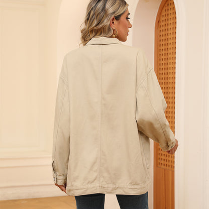 Square-Pocket Cargo Denim Jacket - Loose Women's Outerwear