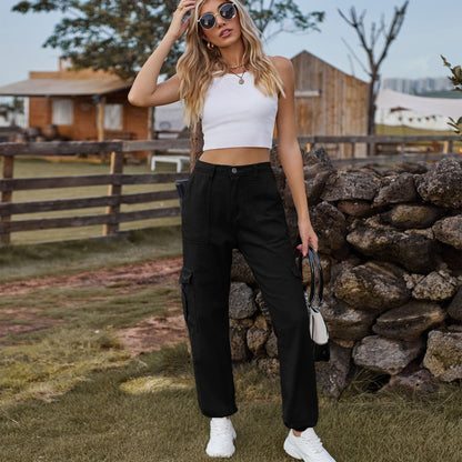 Stylish Multi-pocket Cargo Pant - Women's Loose Straight-Leg（Cuffed） Casual Trousers