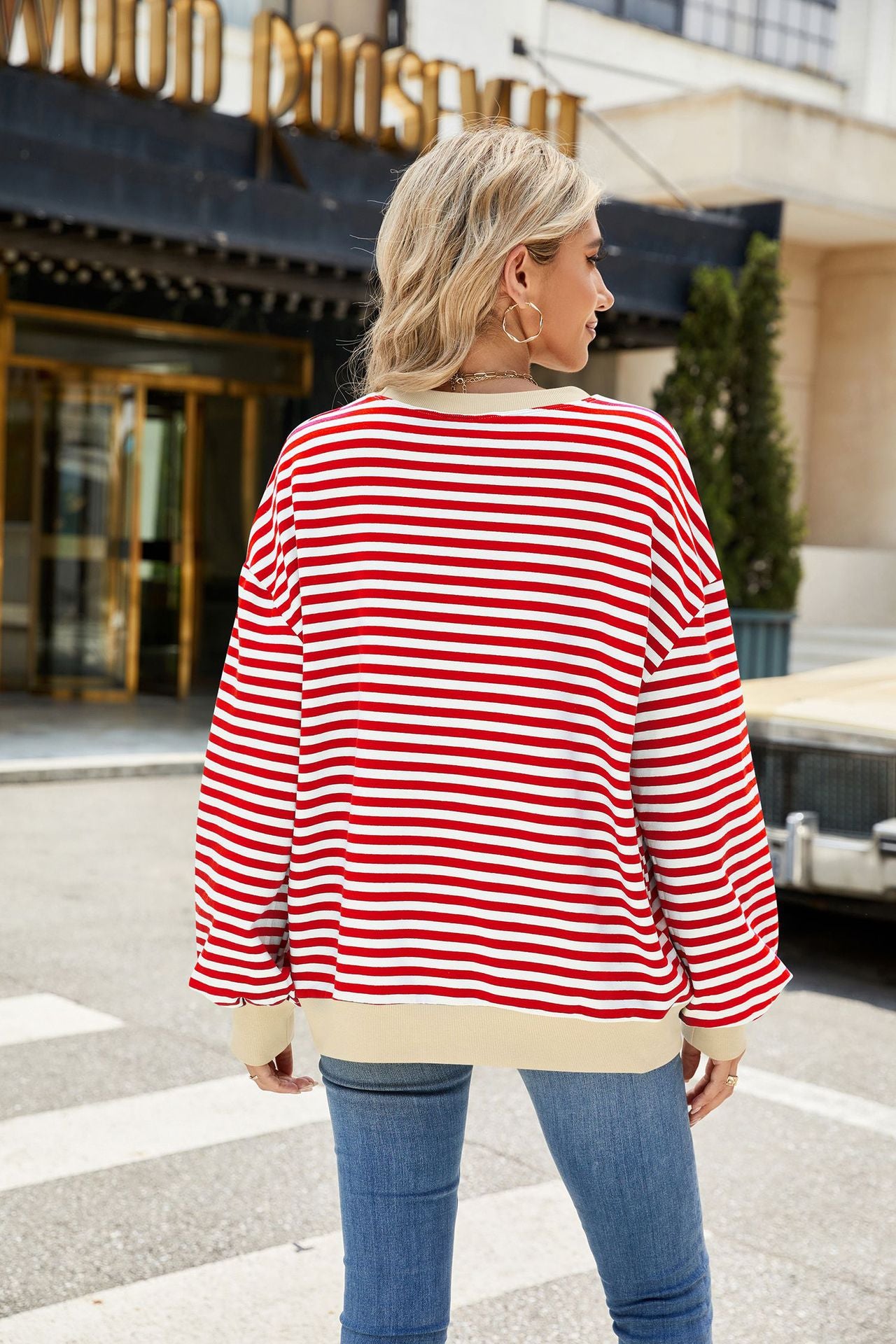 Striped Color-Block Long-Sleeve Top - Multi-Color Casual Women's T-Shirt