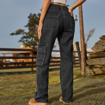 Multi - Pocket Cargo Denim Pant - Loose Straight Women's Trousers