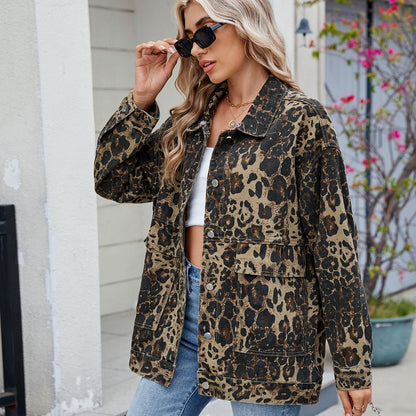 Square-Pocket Cargo Denim Jacket - Loose Women's Outerwear