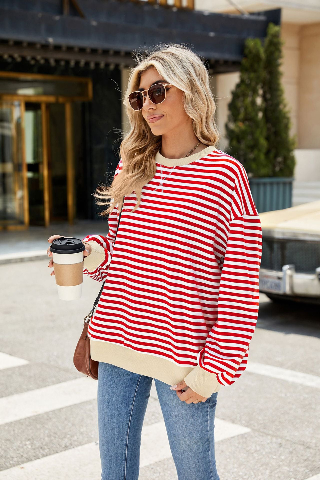 Striped Color-Block Long-Sleeve Top - Multi-Color Casual Women's T-Shirt