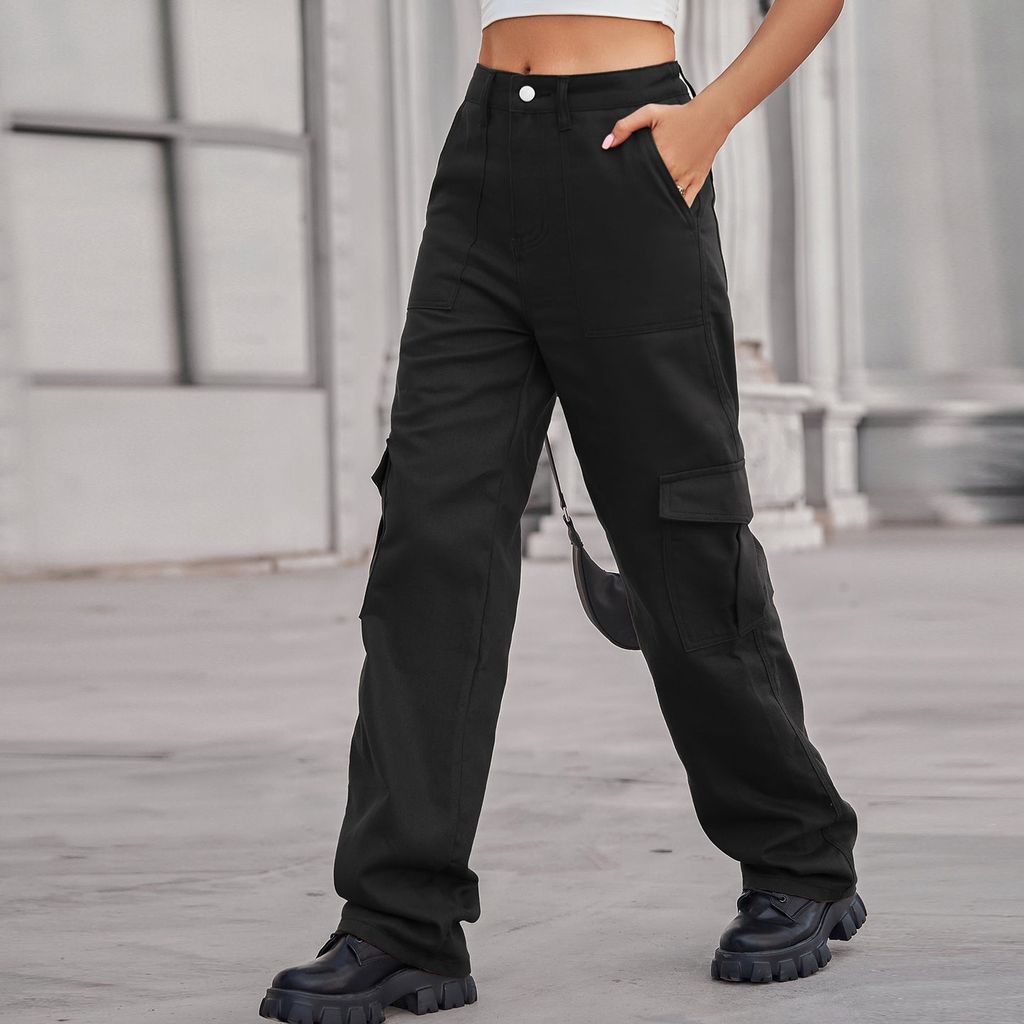 Stylish Multi-pocket Cargo Pant - Women's Loose Straight-Leg（Cuffed） Casual Trousers