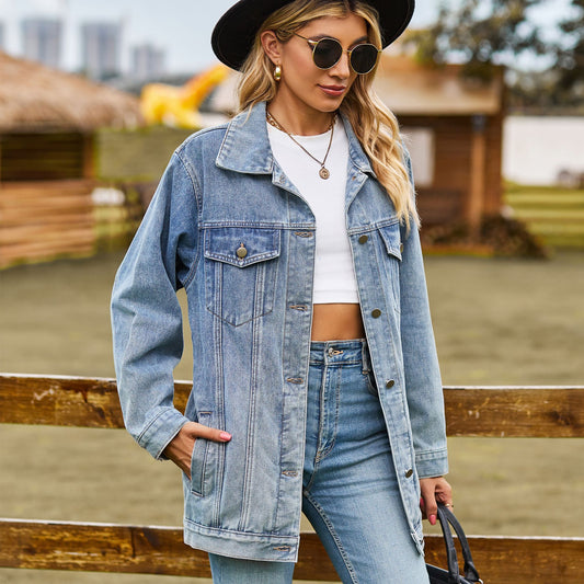Retro Vertical - Striped Denim Jacket - Loose - Fit Women's Outerwear