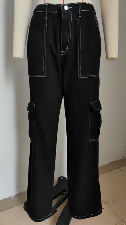 Stylish Multi-pocket Cargo Pant - Women's Loose Straight-Leg（Cuffed） Casual Trousers