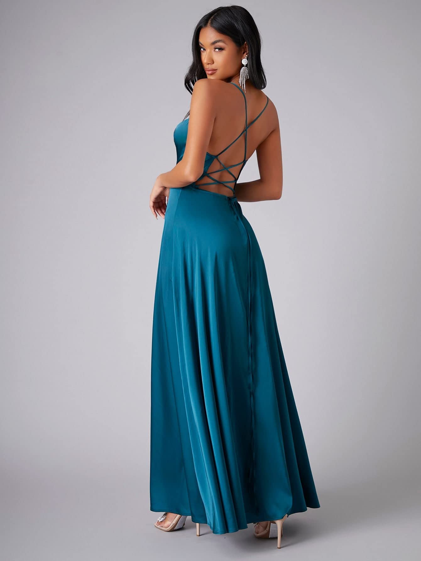 Crisscross Strappy Maxi Party Wear - Multi-Color Slip Dress with Slit