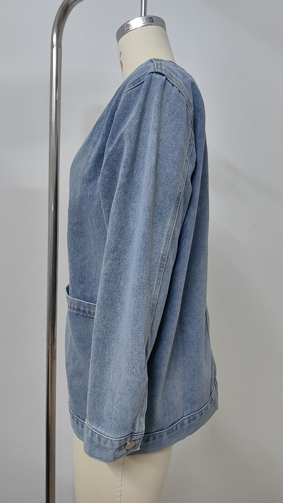 Denim Blazer - Multi-Color Buttonless Women's Outerwear
