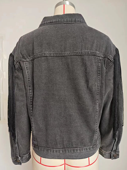 Fringe Denim Jacket - Western-Style Women's Outerwear