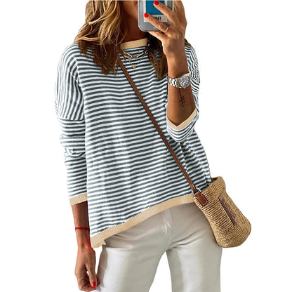 Pinstriped Color-Block Top - Multi-Color Loose-Fit Women's T-Shirt