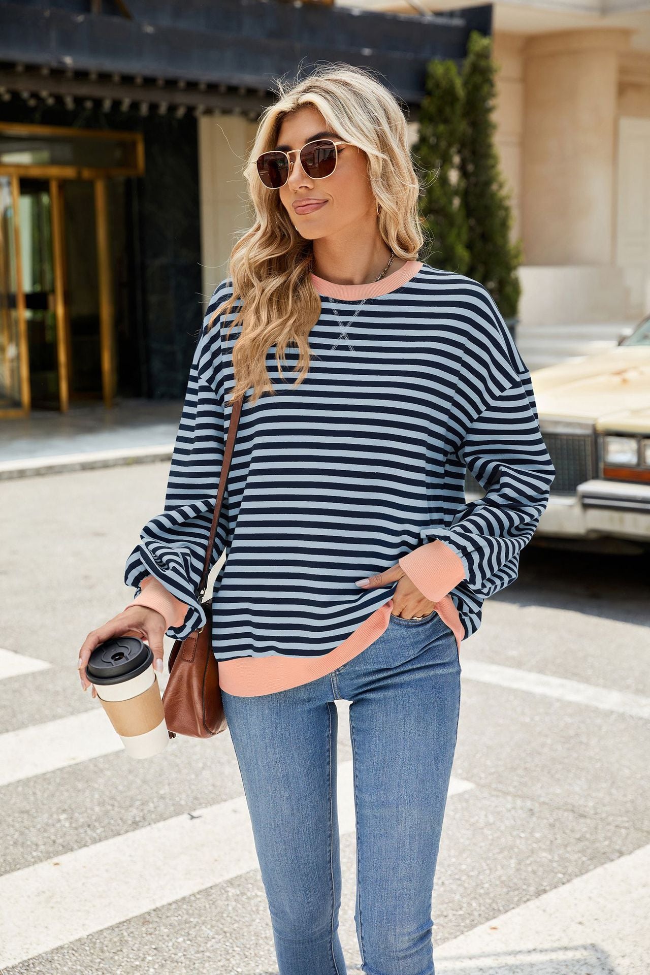 Striped Color-Block Long-Sleeve Top - Multi-Color Casual Women's T-Shirt