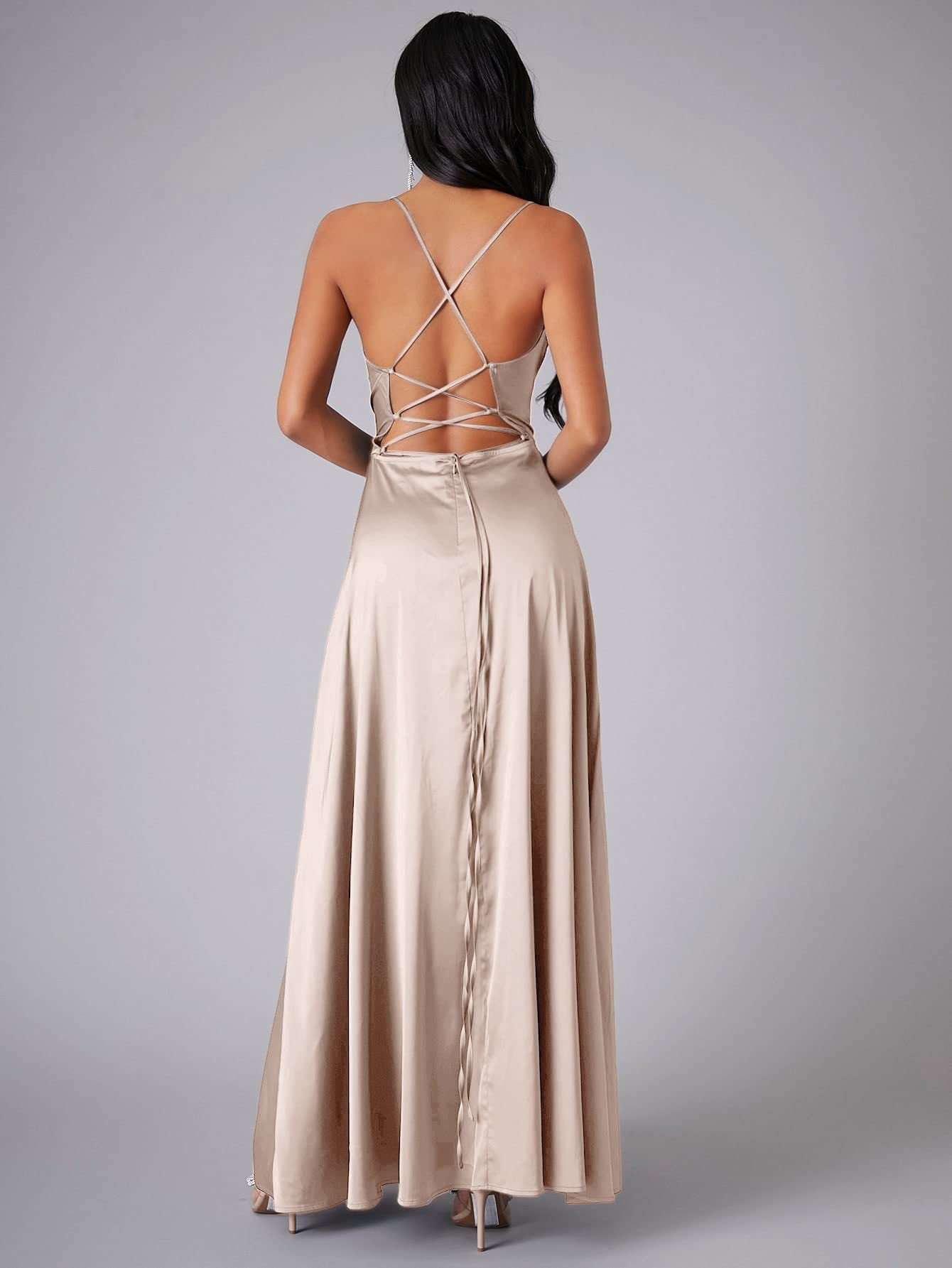 Crisscross Strappy Maxi Party Wear - Multi-Color Slip Dress with Slit
