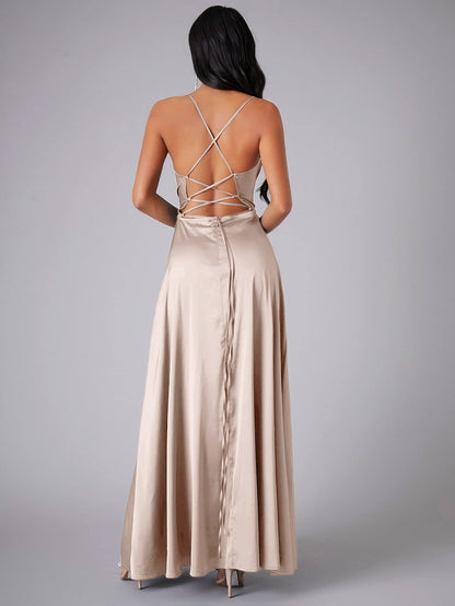 Crisscross Strappy Maxi Party Wear - Multi-Color Slip Dress with Slit