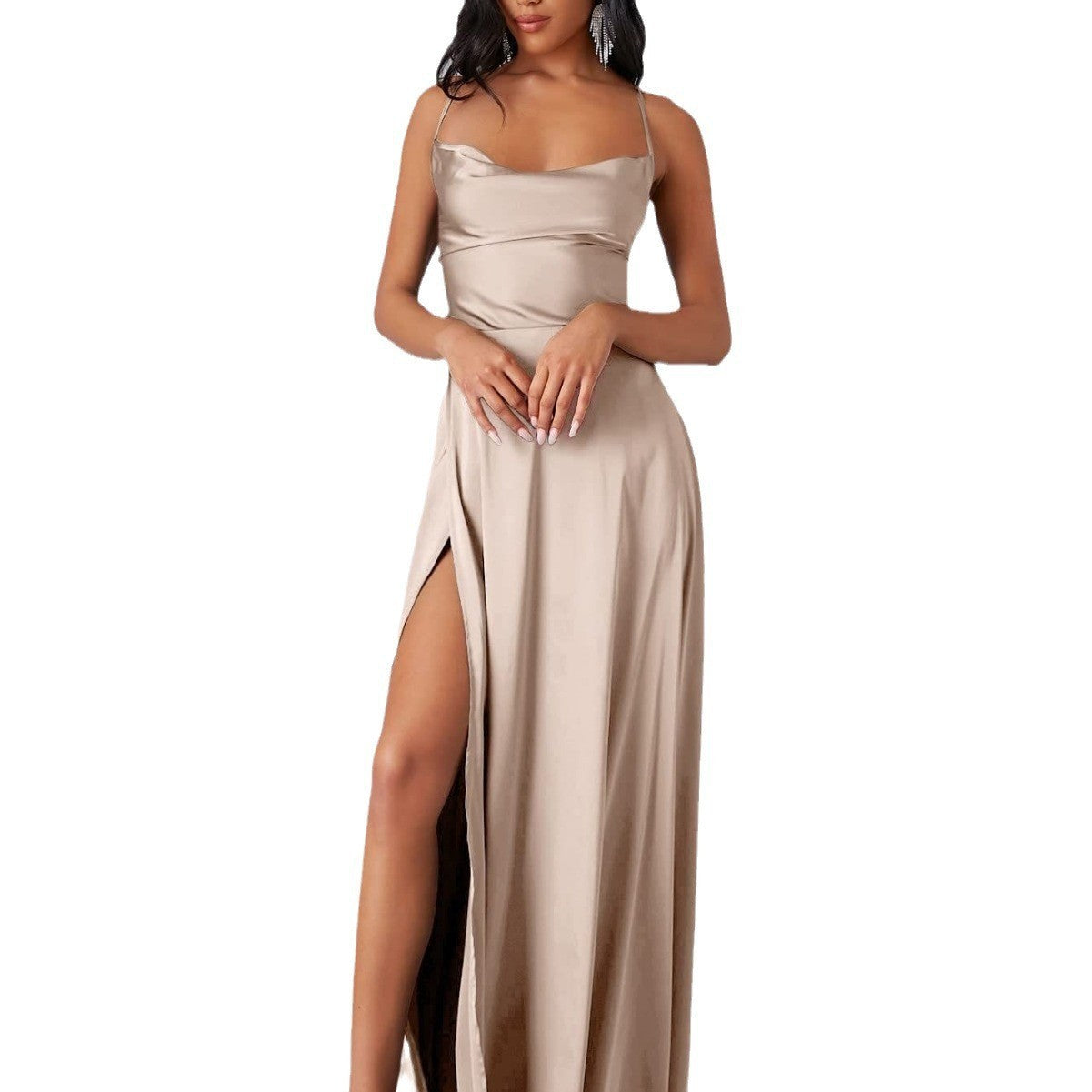 Crisscross Strappy Maxi Party Wear - Multi-Color Slip Dress with Slit