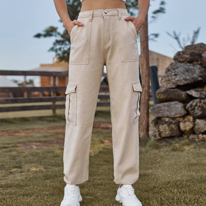 Stylish Multi-pocket Cargo Pant - Women's Loose Straight-Leg（Cuffed） Casual Trousers