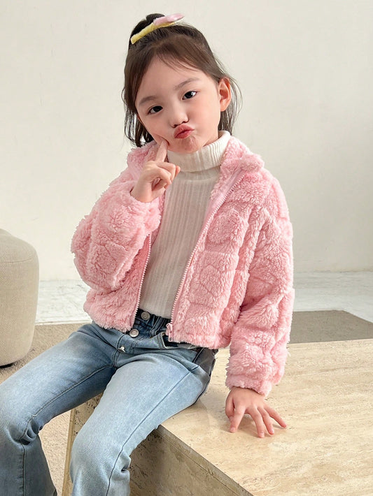 100% 聚酯纤维 粉色女童（小）夹克稚气可爱特色冬季 4-7 лет