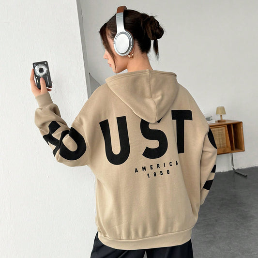 100% 聚酯纤维 个性舒适宽松潮流时尚百搭 青少年（女）卫衣卡其色 13-16 лет