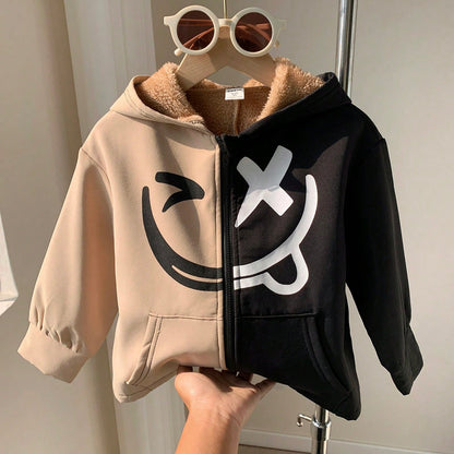 100% 聚酯纤维 潮流拼色设计连帽时尚男童（小）夹克黑色 4-7 лет