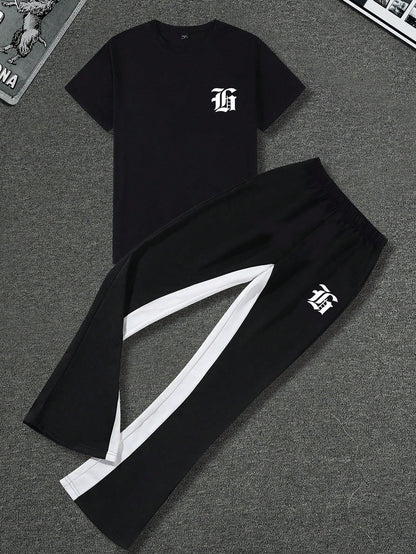 100% 聚酯纤维 休闲运动时尚街头青少年（男）T恤套装 13-16岁