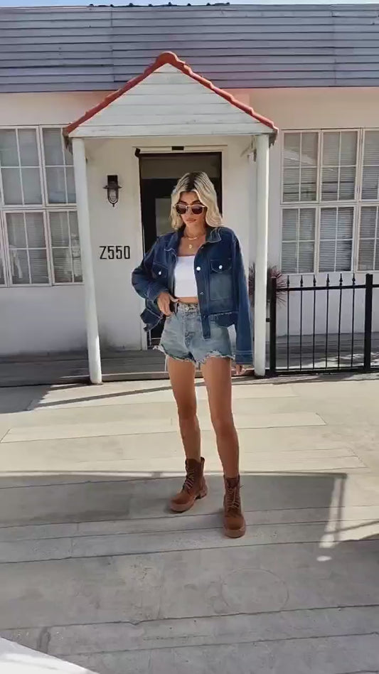 Pocket Design Denim Jacket - Women's Loose Short Outerwear