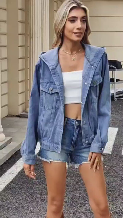 Stylish Hooded Denim Jacket - Women's Loose Casual Outerwear